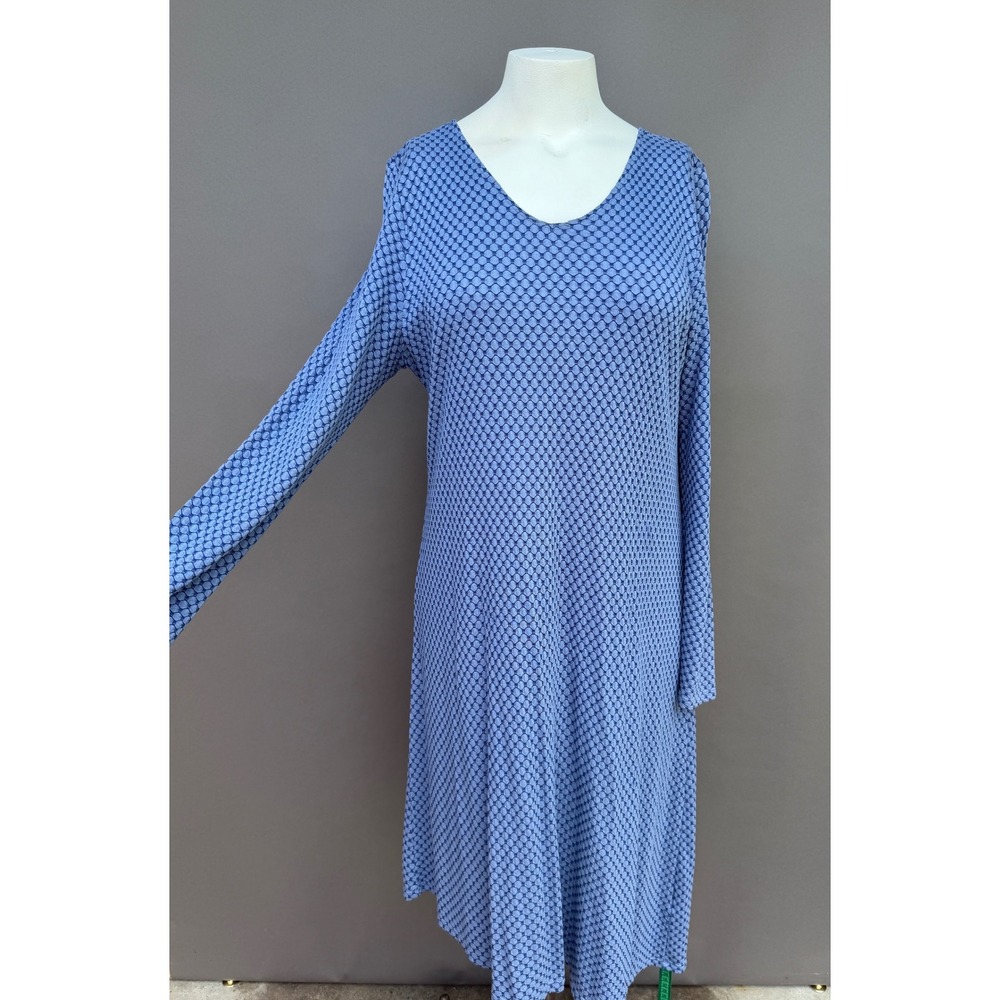 Habitat‎ Clothes to Live In Blue Textured Knit Asymmetric Hem Dress L Lagenlook